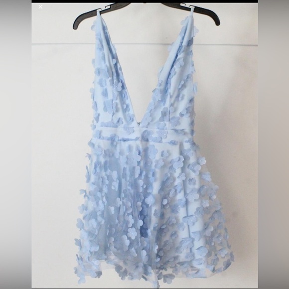 Love & Lemonade Dresses & Skirts - NWT Love & Lemonade Baby Blue Appliquéd Flowers Mini Dress Tunic Top S